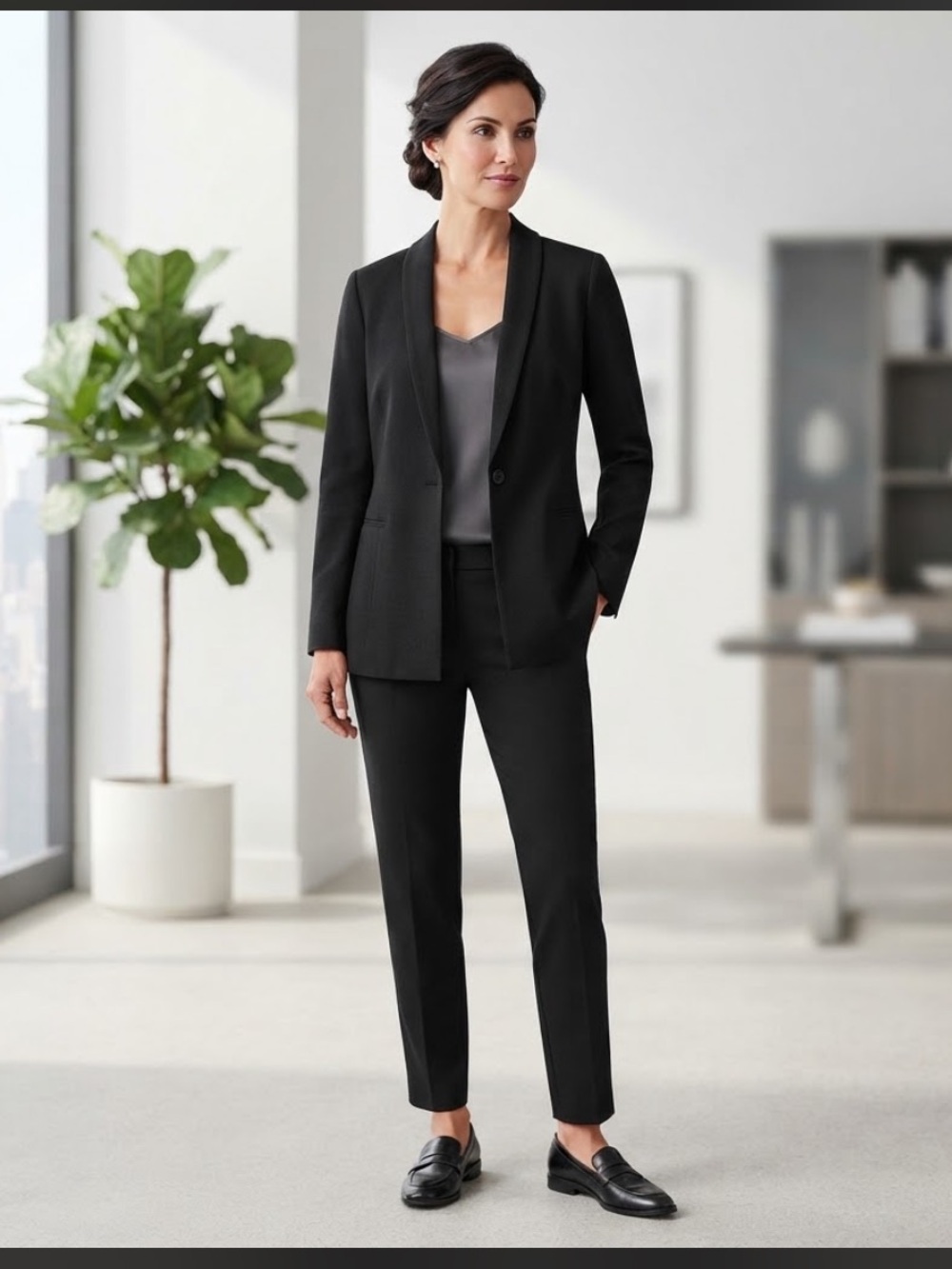 J.Jill Ponte Knit Blazer Jacket Black Women's Size L Petite 1-Button Shawl Colla